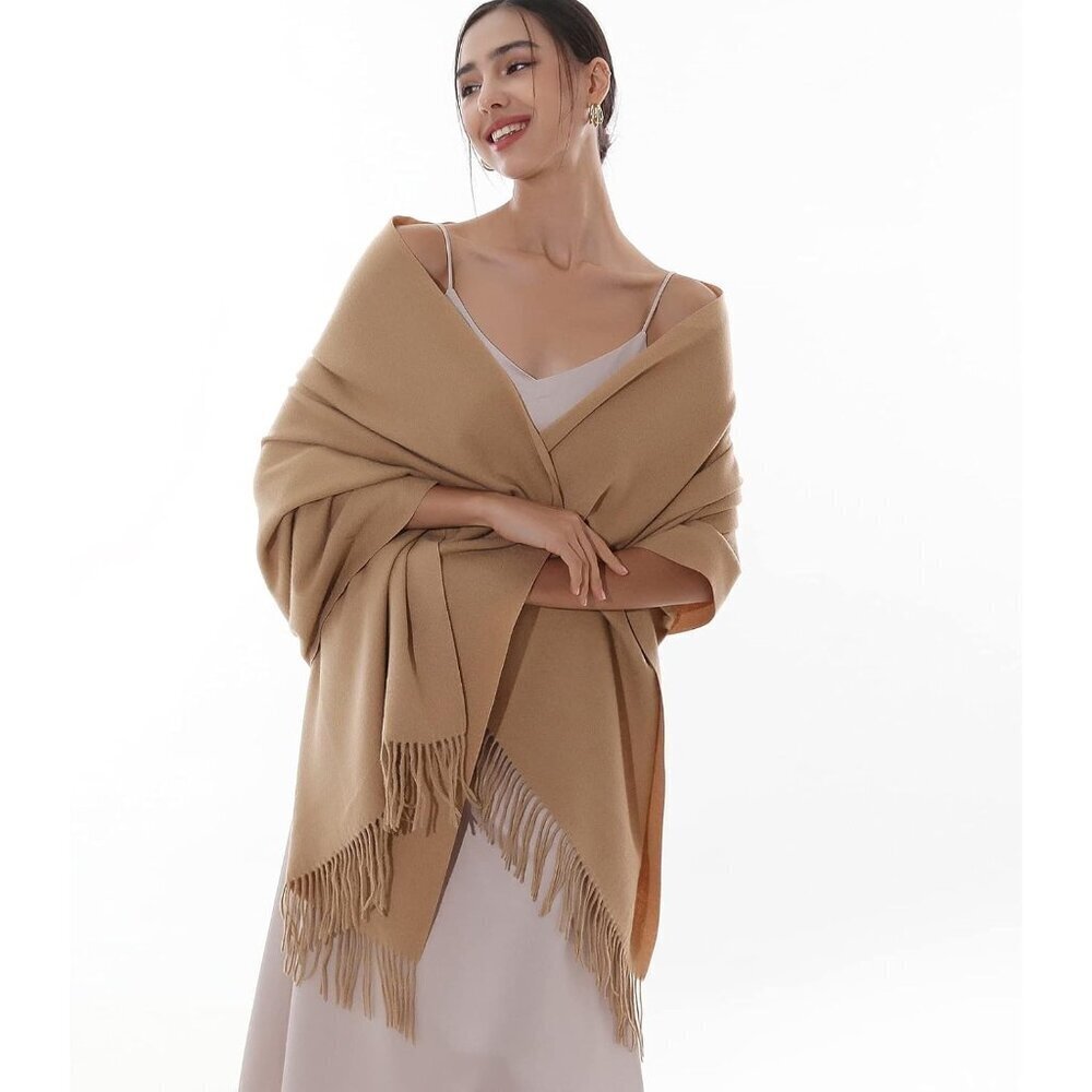 Women's Camel Pashmina Shawls Wraps For Evening Dresses Large Warm Soft Scarves - Picture 4 of 8